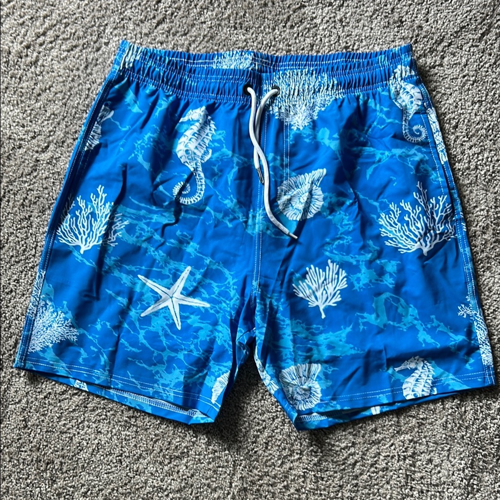 Blue Coral Print Men's Swim Shorts